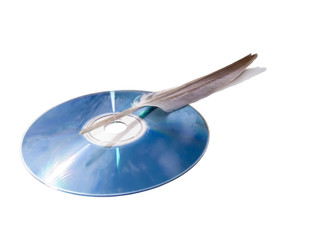 laser disk and the bird's feather.