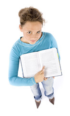 headshot of young woman with book