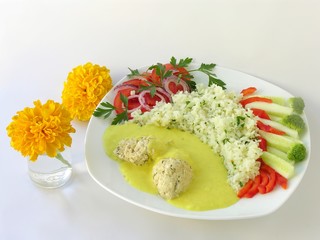 dinner dish-forcemeat balls and curry sauce