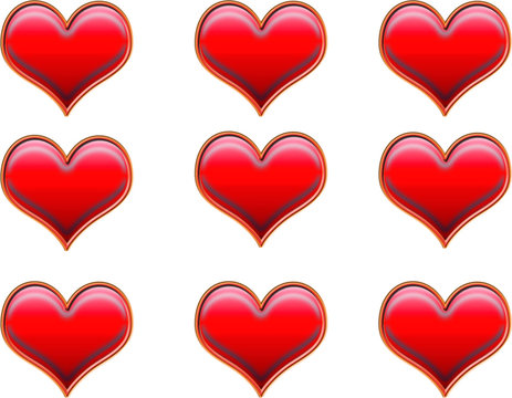  neuf coeurs rouges