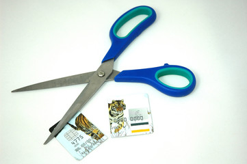 scissors and credit card cut in two