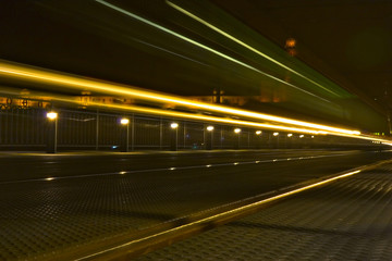 Fototapeta na wymiar lights of train that left