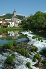 Fototapeta na wymiar church on village and waterfall