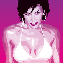 Schöne Frau mit weißem Bikini Oberteil (lila Licht)