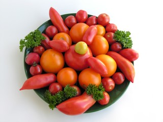 tomatoes on a green plate