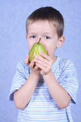 boy and pear