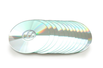 row of cd's isolated on white