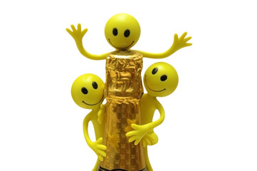 three smilies over the bottle of champagne