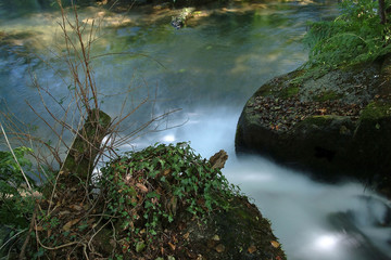 details of waterfall in small  fresh river