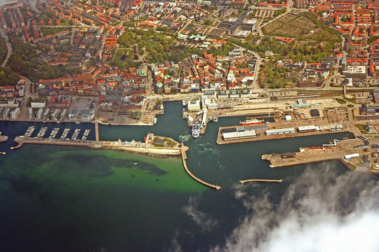 Aerial View of Helsingborg, Sweden &ndash; Coastal Cityscape with Historic Architecture and Harbor