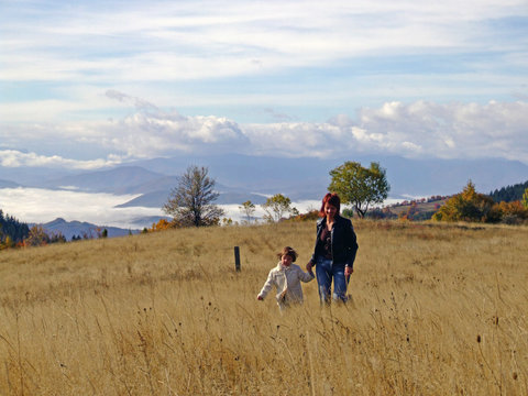 happy daugter and mather in nature
