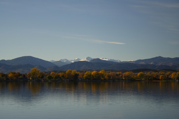 lake reflecting mountains