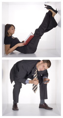 businesswoman and businessman in the cube