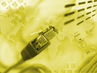 yellow-toned ethernet cable