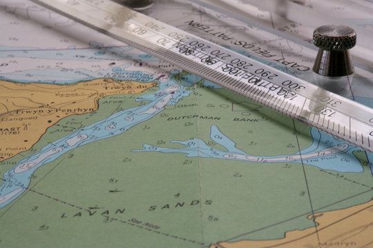 nautical chart with parallel rulers