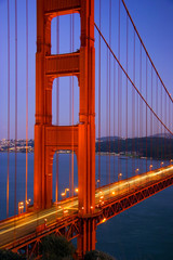 Golden Gate Bridge at night close-up