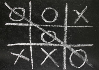 noughts and crosses game played on a blackboard