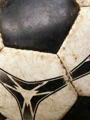 old dirty soccer ball detail close-up