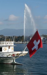 passenger boat and the fountain of lake geneva