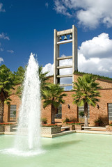 bell tower and fountain
