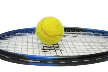 tennis racket and ball isolated on white