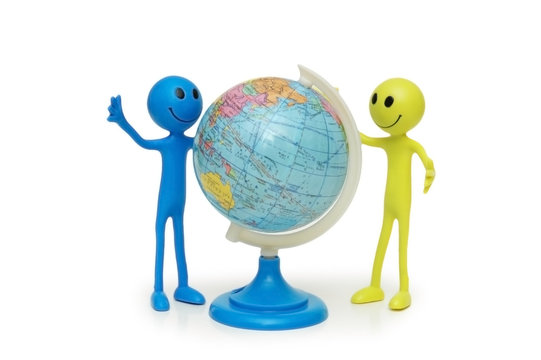 two smilies and the globe isolated on white