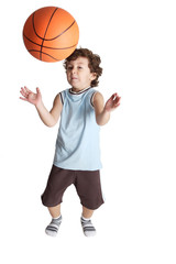 adorable boy who almost receives a blow from a ball in the nose