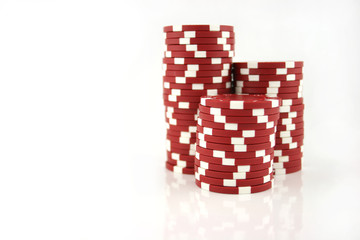 red casino chips 3 part stacks
