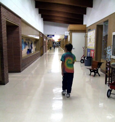 down the school corridor
