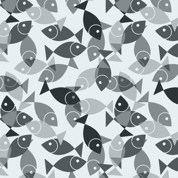 Light gray seamless pattern with graphic fishes