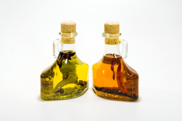 two olive oil bottles