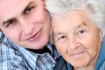 eldely woman and young man