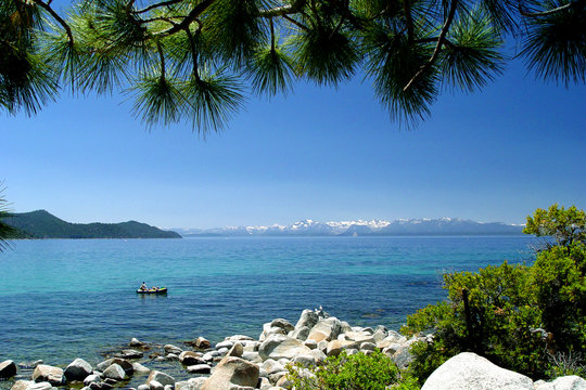 Lake Tahoe east shore with clear blue sky