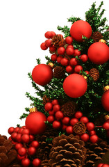 shiny green christmas tree with ornaments