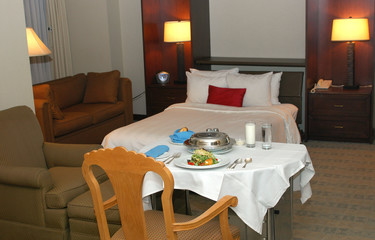 luxury hotel room with room service