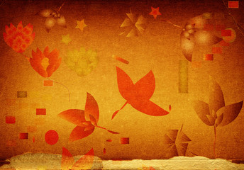grunge background with flowers and leaves