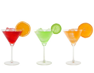 colorful cocktails isolated on white