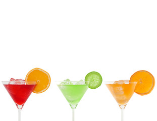 colorful cocktails isolated on white