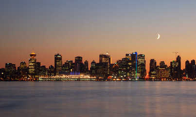night scene of downtown vancouver
