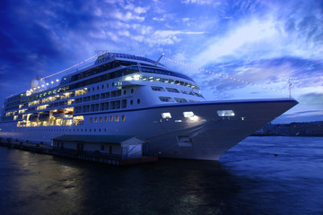 ocean liner and blue evening