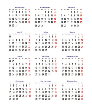 calendar for 2007 year. sundays are red