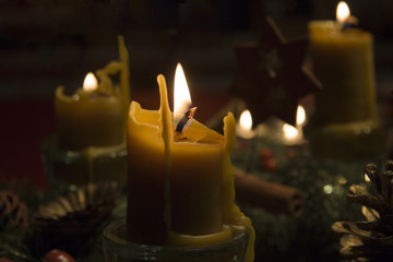 beeswax candles on an advent wreath