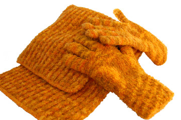 woolly gloves and scarf isolated
