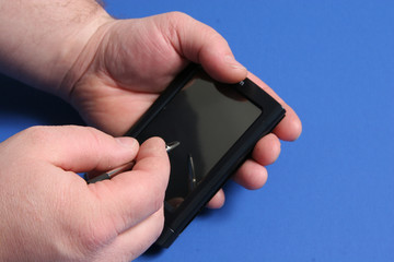 man using pda