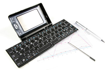 pda and keyboard on white background