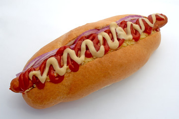 hot dog with ketchup and mustard