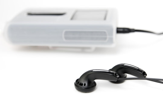 mp3 player and headphones (earbuds)