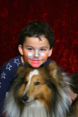the boy and a dog.