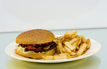 cheeseburger and fries