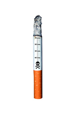 cigarette avec ligne de vie et tête de mort sur fond blanc